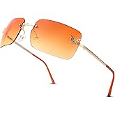 Revemo Rectangle Rimless Sunglasses for Women men, Retro Trendy Square Sun Glasses Vintage Shades, idea Christmas gift