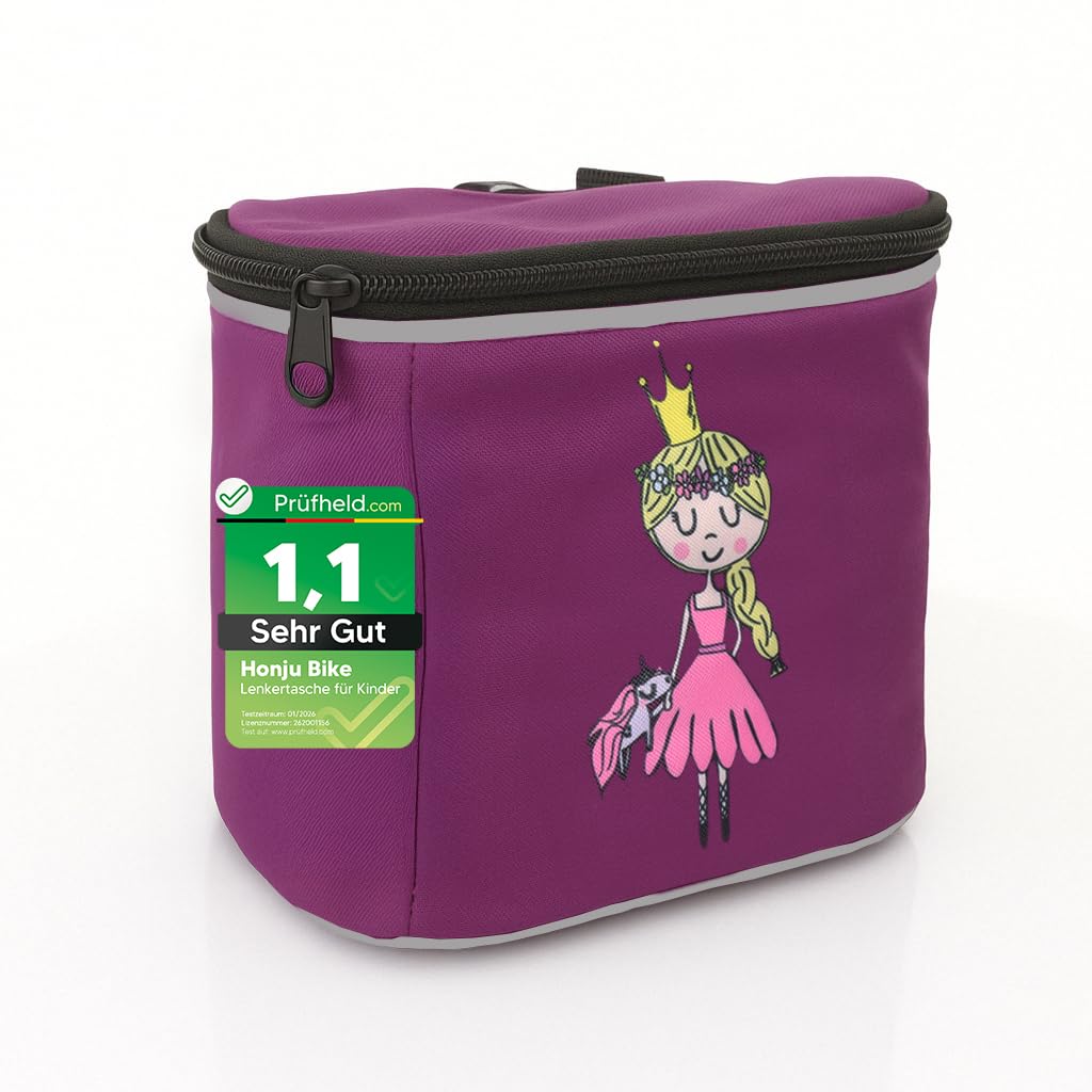 honju Paula Princess Bicycle Handlebar Bag with Removable Lid, Bicycle Bag for Handlebar with Reflectors, Secure Hold Thanks to Velcro Fastening, Includes Inner Bag