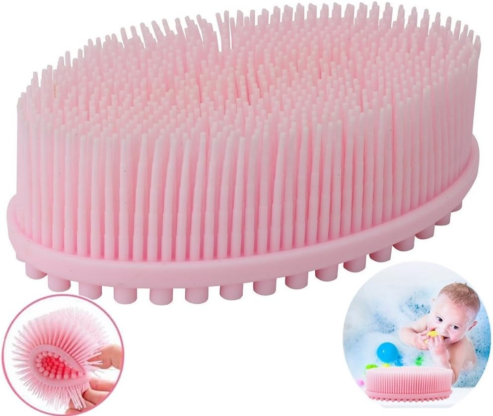 Facelink Baby Bath Shower Brush, Multi-Use Silicone Massage Brush Baby Bath Brush Prevent Bacterial Children Sponge for Baby Bath Cleaning,Pink