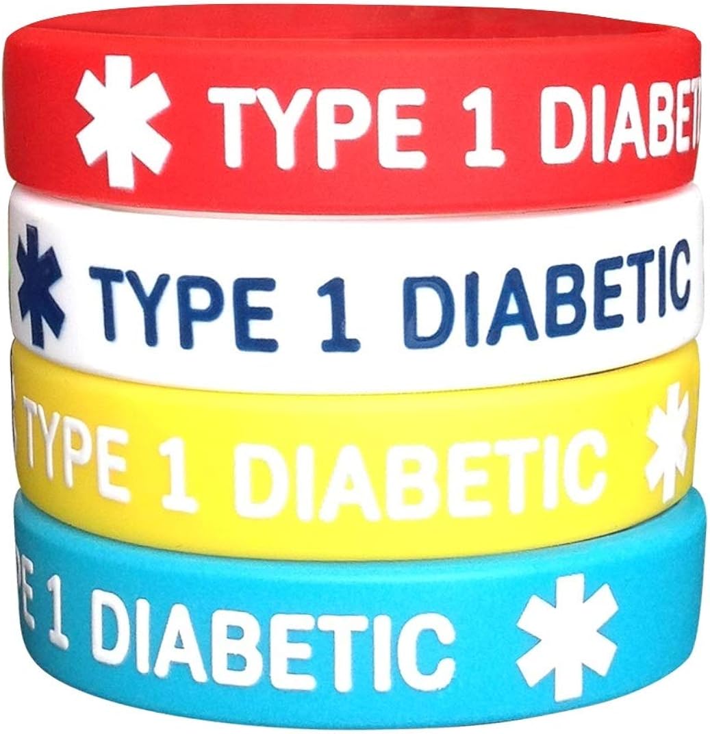 Diabetes Type 1 Silicone Bracelets 6.3 inches for Kids Teens Child 4 Pack: Clothing
