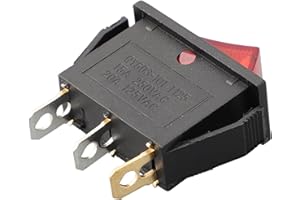 Rectangular Latching Neon Rocker Switch 3-Pin ON/OFF with Indicator Light, AC 16A 250V, Shovel Terminal, for Automotive, Elec