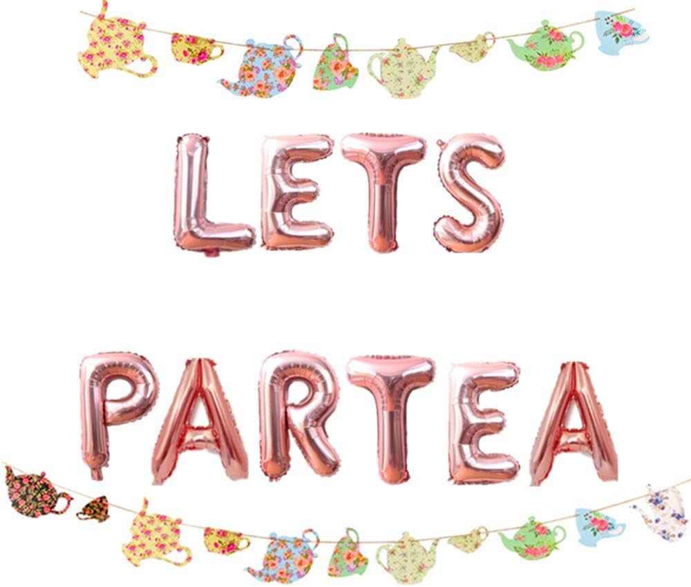 LaVenty Set of 2 LET'S PAR TEA Balloons Tea Party Birthday Banner Tea Party Decorations Lets Par-Tea Party Decor Par Tea First Birthday Decoration Par Tea 2nd Birthday Banner