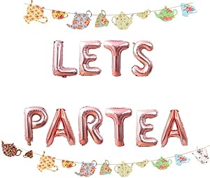 LaVenty Set of 2 LET'S PAR TEA Balloons Tea Party Birthday Banner Tea Party Decorations Lets Par-Tea Party Decor Par Tea First Birthday Decoration Par Tea 2nd Birthday Banner