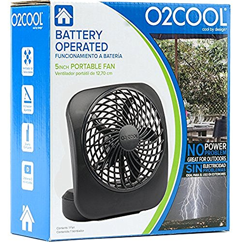 O2COOL Treva 5 Inch Battery Powered Fan Portable Desk Fan 2 Cooling Speeds with Compact Folding & Tilt Design Cubicle Accessories Small Portable (Black)