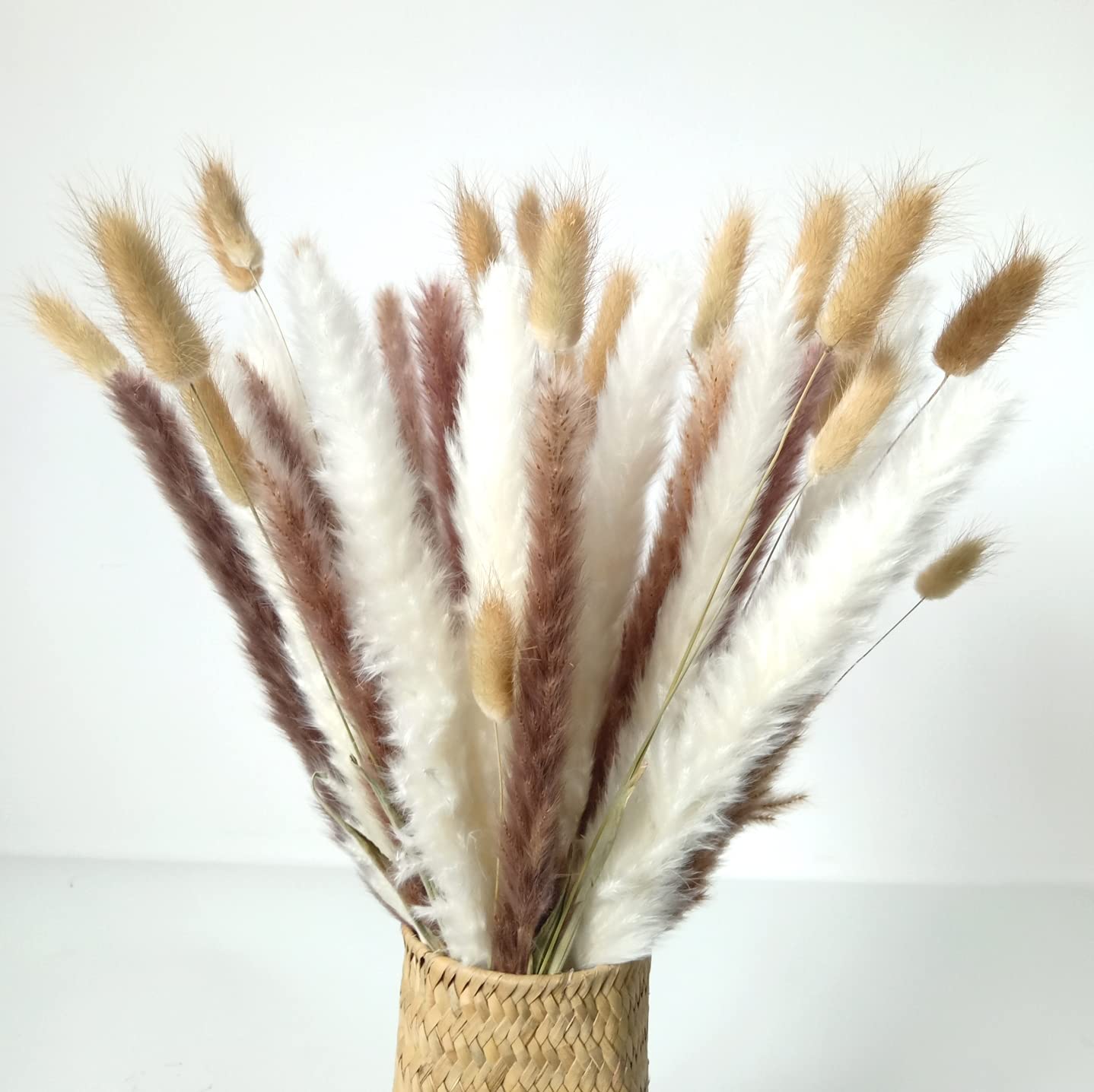 Dried Natural and White Pampas Grass Flower Bouquet,Bunny Tail Grass| Lagurus Ovatus Perfect for Home Decor, Flower Arrangements