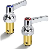 2PCS 002713-40 002714-40 Hot &amp; Cold Side Handle Stem Assembly Prevent Leaks | Spindle Assembly Compatible with T&amp;S All Brass Eterna Faucet Valve, Red Hot and Blue Cold Side Handle Stem Assembly