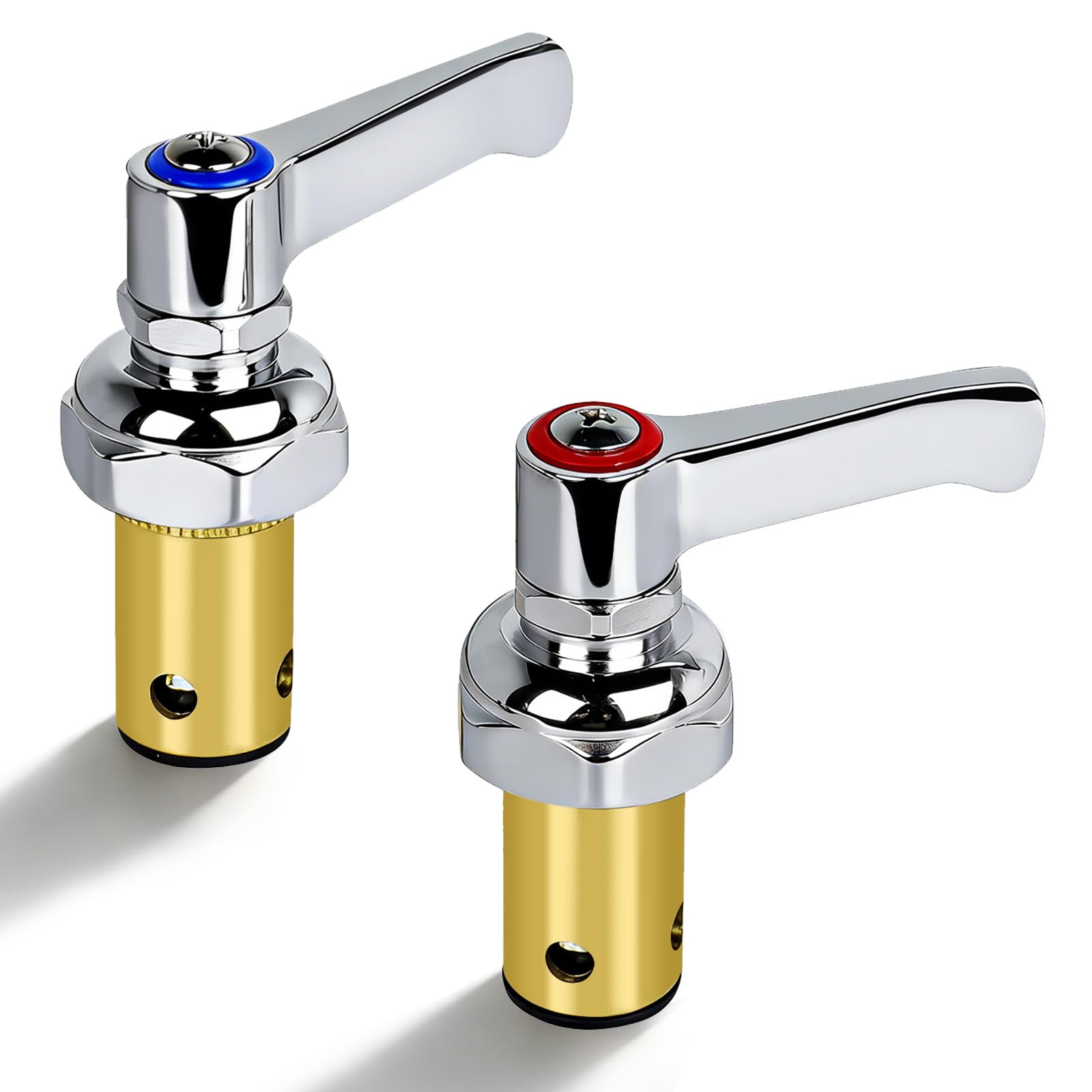 Photo 1 of 002713-40 002714-40 Hot & Cold Side Handle Stem Assembly Compatible with T&S All Brass Eterna Faucet Valve, Red Hot and Blue Cold Side Handle Stem Assembly, Avoid Faucet Water Leakage
