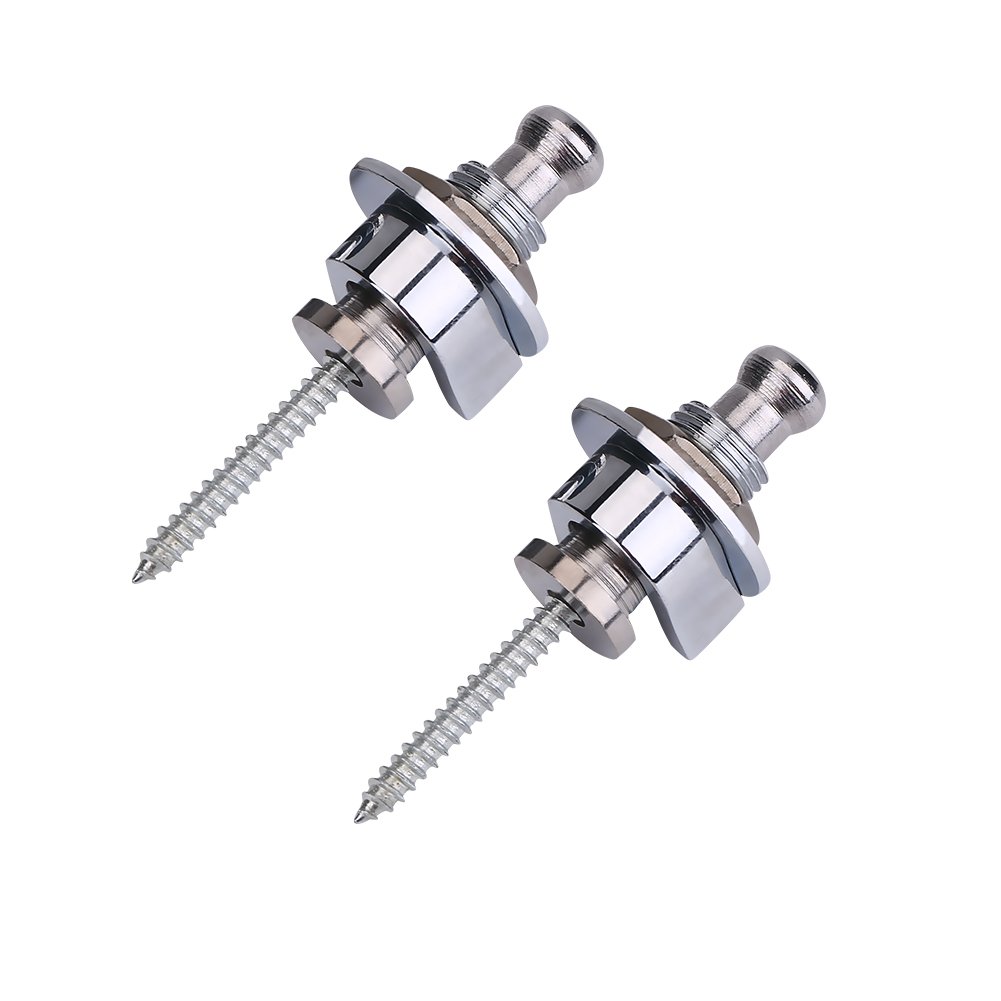 Alomejor Guitar Strap Locks for Electric Guitar & Bass, Black & Silver - Heavy Duty Thick Locking Strap Buttons with Screws