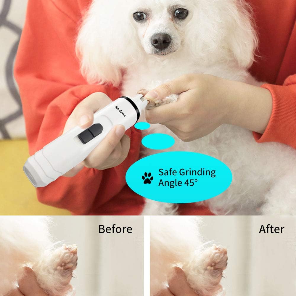 Rodzon Dog Nail Grinder, Professional 2-Speed Electric Rechargeable Pet Nail Trimmer 3 Ports Quiet Painless Paws Grooming Smoothing for Small Medium Large Dogs & Cats & Pets