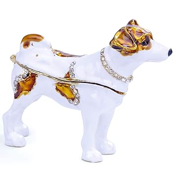 Winger Schmuck-Organizer, handbemalt, emailliert, Fabergé-Ei, Hund, Vintage-Stil, dekorativ, mit Scharnier, Metall, weiß, 3.9
