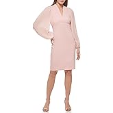 Vince Camuto Womens Stretch Crepe Bodycon Dress with Chiffon Balloon Sleeves