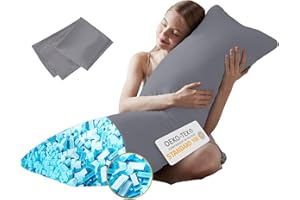 DOWNCOOL Memory Foam Body Pillow Insert with Fiber Cover - Large Full Body Pillows for Adults - Soft Long Bed Pillows for Side Sleepers - 20x54 inch (Grey, with Cover)