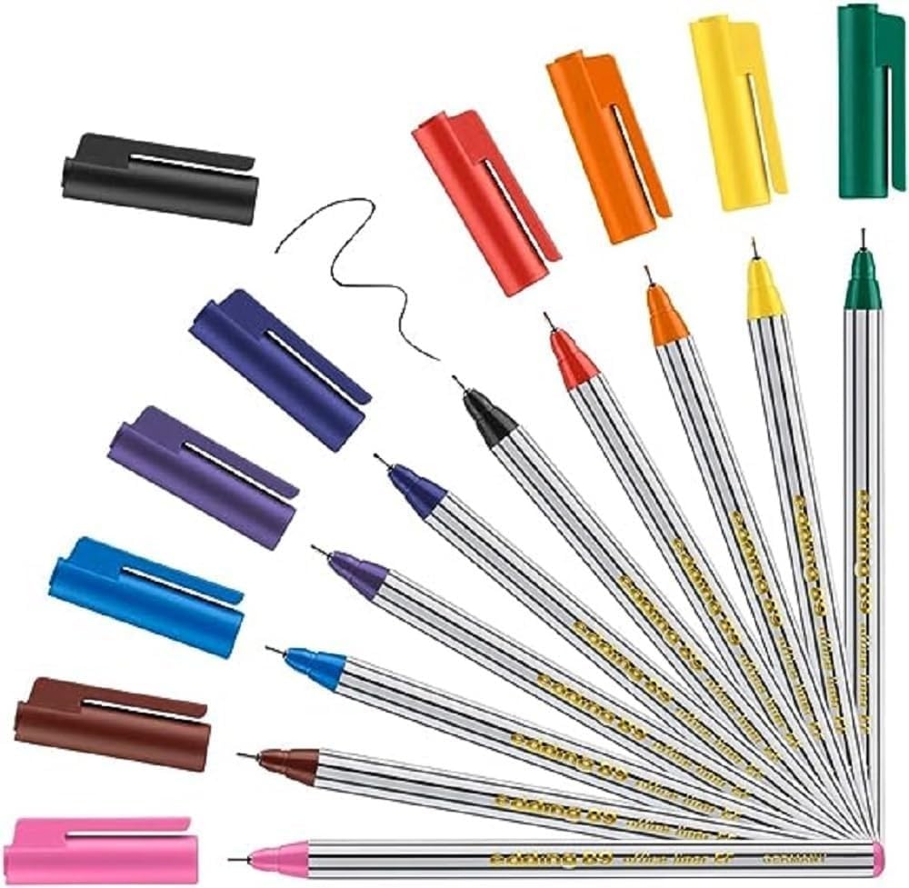 edding 89 - fineliner - set of 10 bright colours - extra fine round nib 0.3 mm - thin fibre pen for fine, precise writing, underlining, drawing - in the office or at home and at school