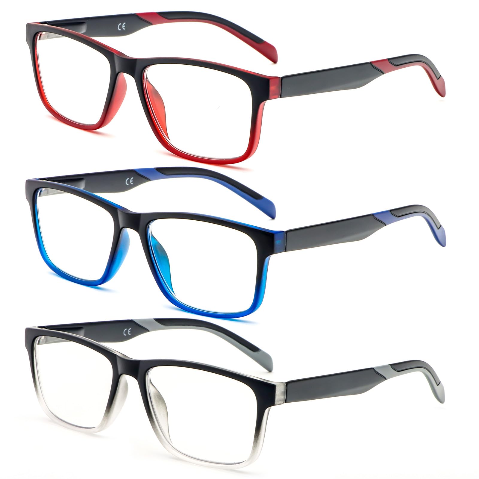 MMOWW 3 Pack Reading Glasses for Men Women Readers Computer Blue Light Blocking Fashion Comfortable Glasses with Spring Hinge +3.0