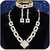 Aukmla Bridal Wedding Jewelry Sets Rhinestone Necklace Earrings Bracelet Set Prom Formal Jewelry for Women