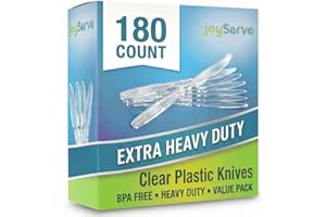 Clear Plastic Knives - (Bulk Pack 180) Disposable Plastic Utensils Heavy Duty Knives, Silverware Cutlery Sets for Party Suppl