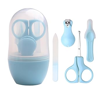 DEBAIJIA Baby Nagelpflege Set 4-teiliges, Nagelknipser Nagelschere Nagelfeile und Nasen Pinzette Neugeborene Geschenk - Blau