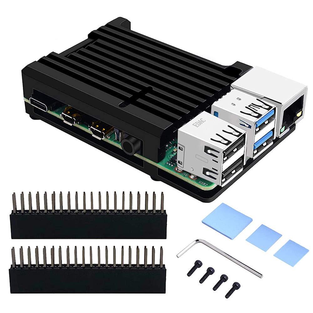 GeeekPi Armor Aluminum Alloy Case with Passive Cooling for Raspberry Pi 4, CNC Aluminum case with Heat Dissipation Heatsink Thermal Tape for Raspberry Pi 4 Model B(Black)