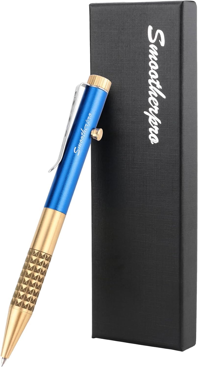 SMOOTHERPRO Solid Brass Ballpoint Pen Compatible with Pentel Refill for EDC Signature Office School Business Color Blue (SG02U)
