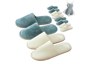GONG GONG 2-6 Pairs Non Slip Disposable Slippers, Washable & Reusable, Closed Toe Crystal Velvet Slipper for Guest, Bathroom, House, Hotel, Party, SPA, Wedding