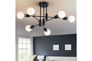 XINGSIYUELYX 20.5 Inch Sputnik Ceiling Light Fixture 6-Light Sputnik Chandeliers, Black Mid Century Chandelier Modern Chandelier for Dining Room, Living Room, Bedroom, E26 Base