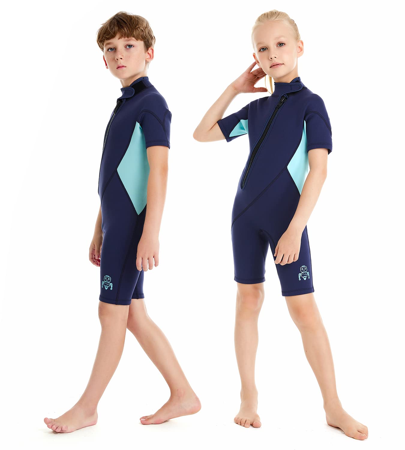 Summshall Kids Wetsuit 2mm, Girls Boys Shorty Wetsuit, Thermal Swimsuit Warm Sun Protection Front Zip Ultra Stretch Diving Suit Chlid Wetsuit for Watersport
