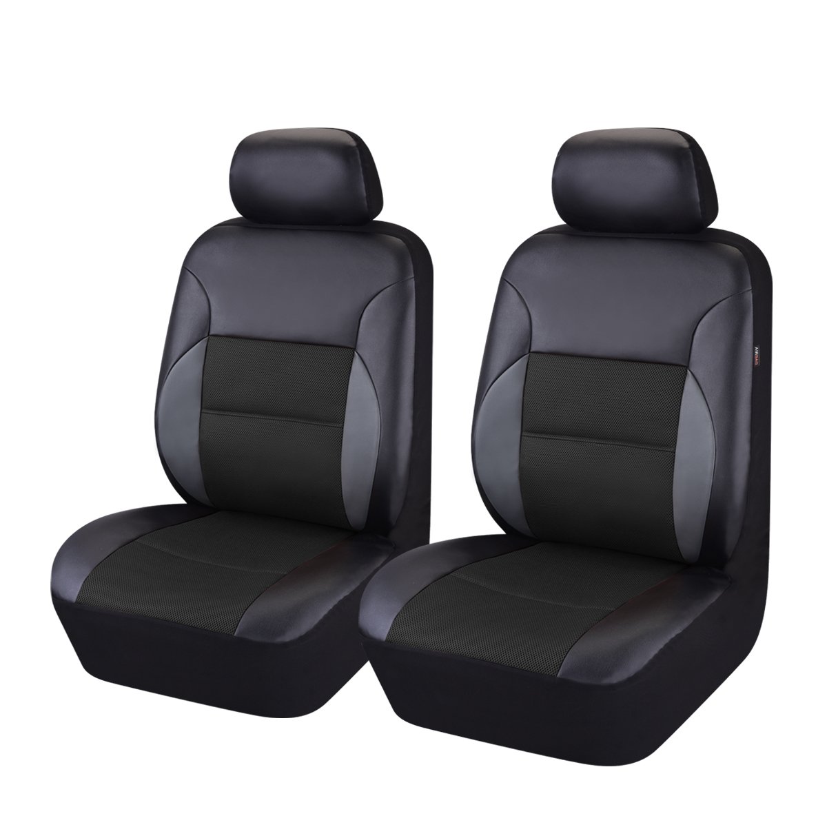 CAR PASS 6 Pieces Universal Two Front Leather Car Seat Covers Set - Black and Black