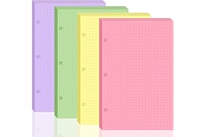 SHIQIKEJIPTY 200 sheet Half Letter Dotted Refill Paper 3 Hole Punch 5-1/2 x 8-1/2 College Ruled Dot Grid Paper Refill Colored Mini Binder Paper Planner Inserts Fits Mini 3 Ring Binder Refills Office