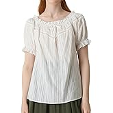 YESSA Women's Renaissance Shirt Off Shoulder Peasant Blouses for Women Puff Sleeve Loose Fit Summer Tops Boho