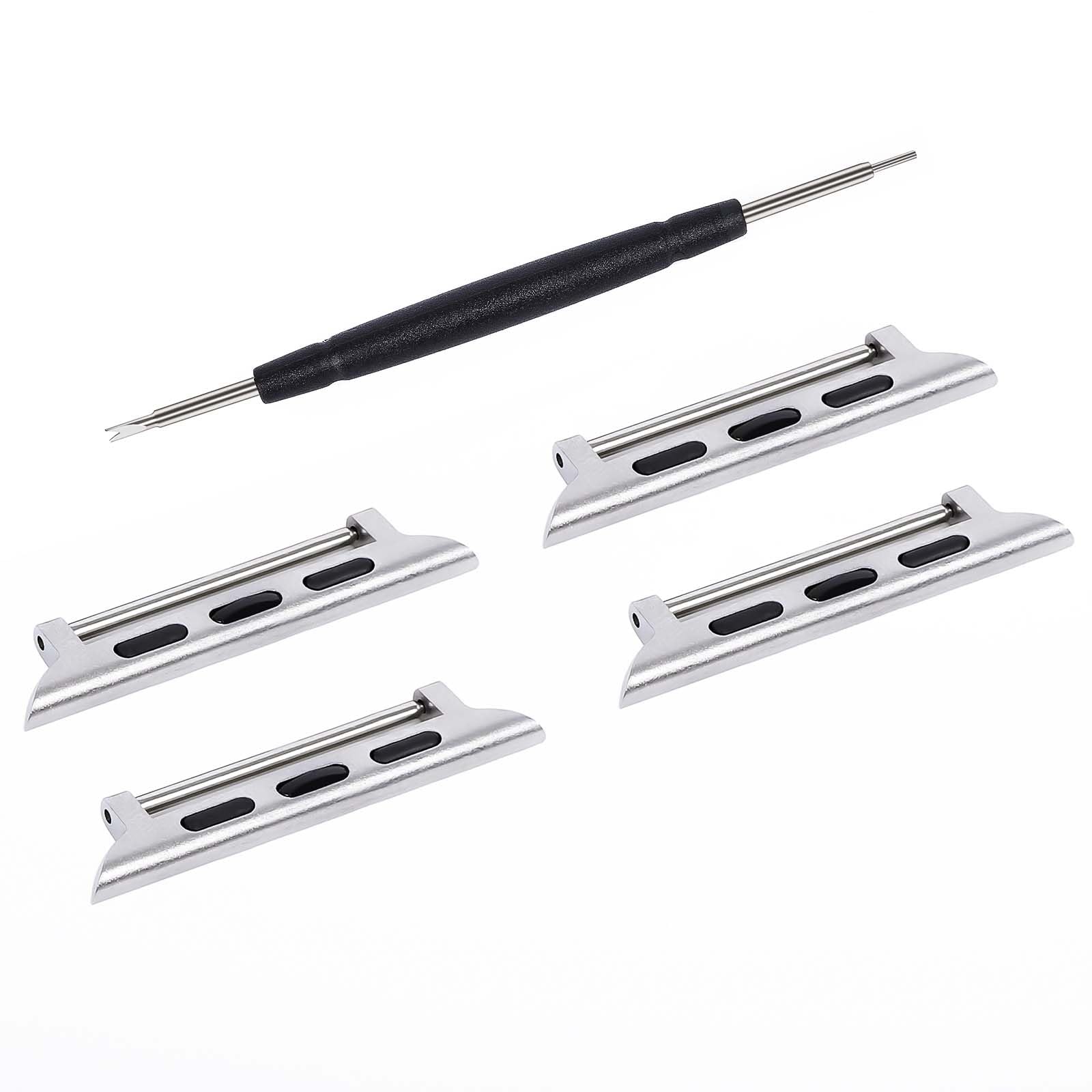 Photo 1 of JuLand 2 Pairs Apple Watch Band Connector Spring Bar Compatible for Apple Watch, Metal Stainless Steel Connection Adapter Apple Strap Pin with Replacement Tool for iWatch (Series 3-42)/44/45/46/49mm, Silver Color with 20mm Spring Pins