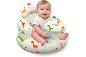 DDTPDE Inflatable Baby Seat with Tray, Blow up Infant Chair for Babies 3 Months and up, Comfortable Baby Floor Seats for Sitting Up, Built in Air Pump with Back Support Toddler Waterproof Sofa (Dinosaur)