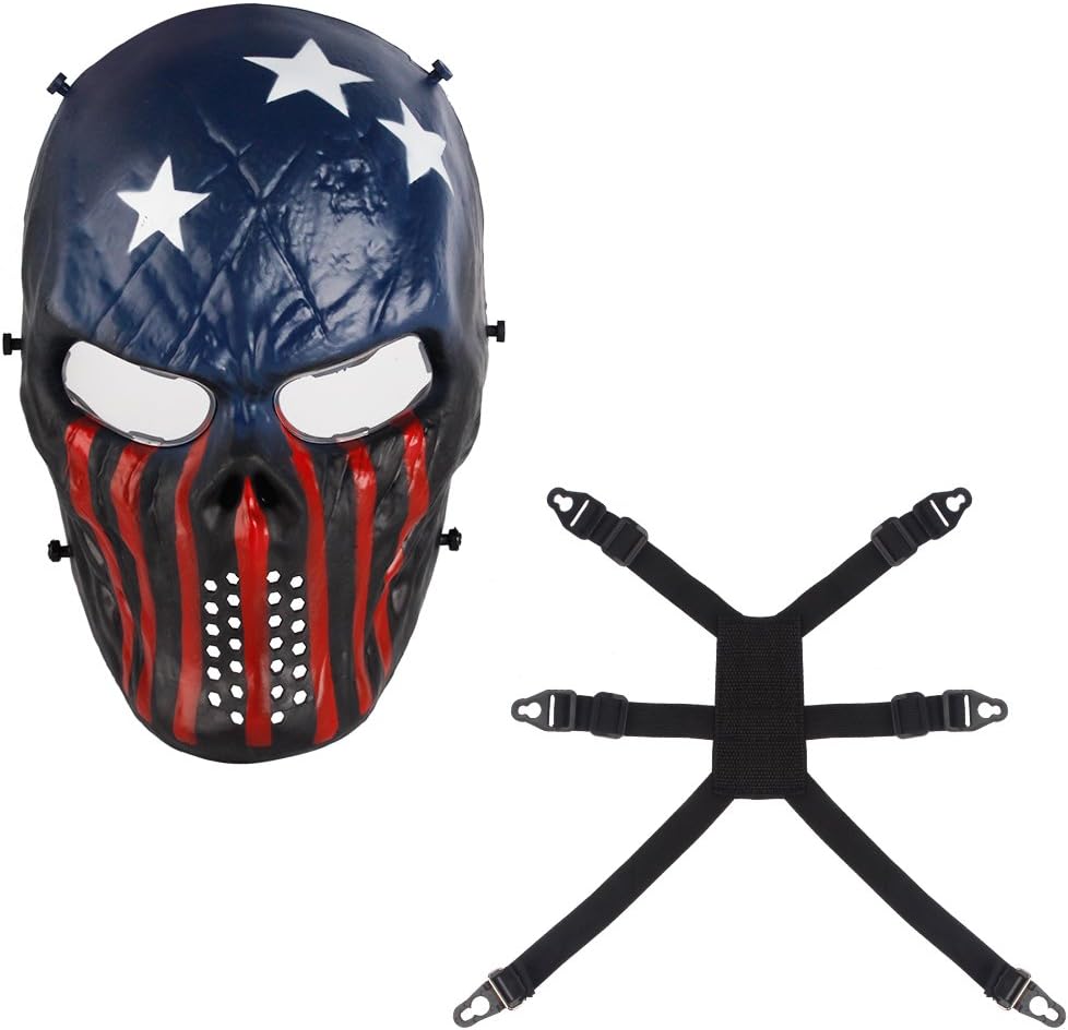 Anyoupin Paintball Mask, Skull Skeleton Full Face Airsoft Mask with Clear Lens Army Fans Supplies M06 Tactical Mask for Halloween Paintball BB Gun CS Game Cosplay and Masquerade Party (Captain) : Sports & Outdoors