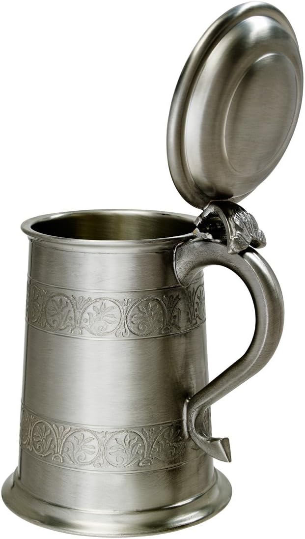 Wentworth Pewter - Medieval Antique Finish Pewter 1 Pint Tankard (Lidded Tankard) - Image 4