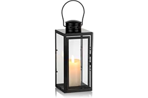 NUPTIO Black Lanterns Decorative Indoor: 9.5 inch Hanging Wedding Hurricane Lantern with Clear Glass Farmhouse Candle Holder for Living Room Front Porch Table Mantle Garden Wall Decorations