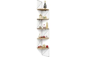 Love-KANKEI Corner Shelf Wall Mount of 5 Tier Rustic Wood Floating Shelves Wall Shelves for Bedroom Living Room Bathroom Kitchen Office and More Carbonized Black