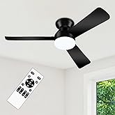 ZOUQILAI Ceiling Fans with Lights - 42 Inch Low Profile Ceiling Fan with Light and Remote, Reversible DC Motors, 3CCT Dimmable Timer Noiseless, Black Flush Mount Ceiling Fan for Bedroom/Living Room