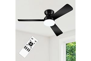 ZOUQILAI 42" Black Ceiling Fans with Lights and Remote, Low Profile Ceiling Fan with Light, Reversible DC Motors, 3CCT Dimmab
