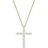 GILDED 1 ct. T.W. Lab Grown Diamond (SI1 Clarity, F Color) and Sterling Silver & 14KT Gold Plated Silver Cross Pendant with an 18 Inch Spring Ring Clasp Cable Chain