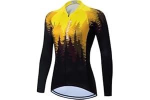 PIMAODOG Women's Long Sleeve Cycling Jersey, Quick Dry Bike Top with Reflective Strip, Zipper and Pockets