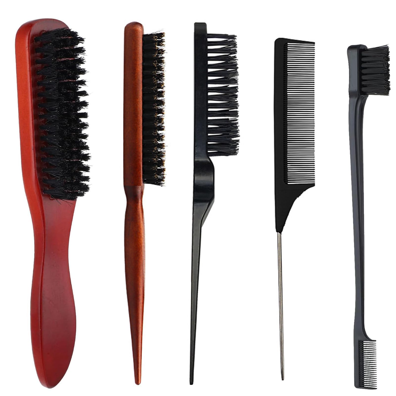 5 Pcs Slick Back Teasing Brush for Damaged Hair, Soft Beard & Slick Back Hair Smoothing, Men's Beard Comb