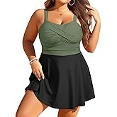Yonique Plus Size Swim Dresses for Women- One Piece Swimsuit Tummy Control Flowy Bathing Suit Full Coverage Swimwear 2025