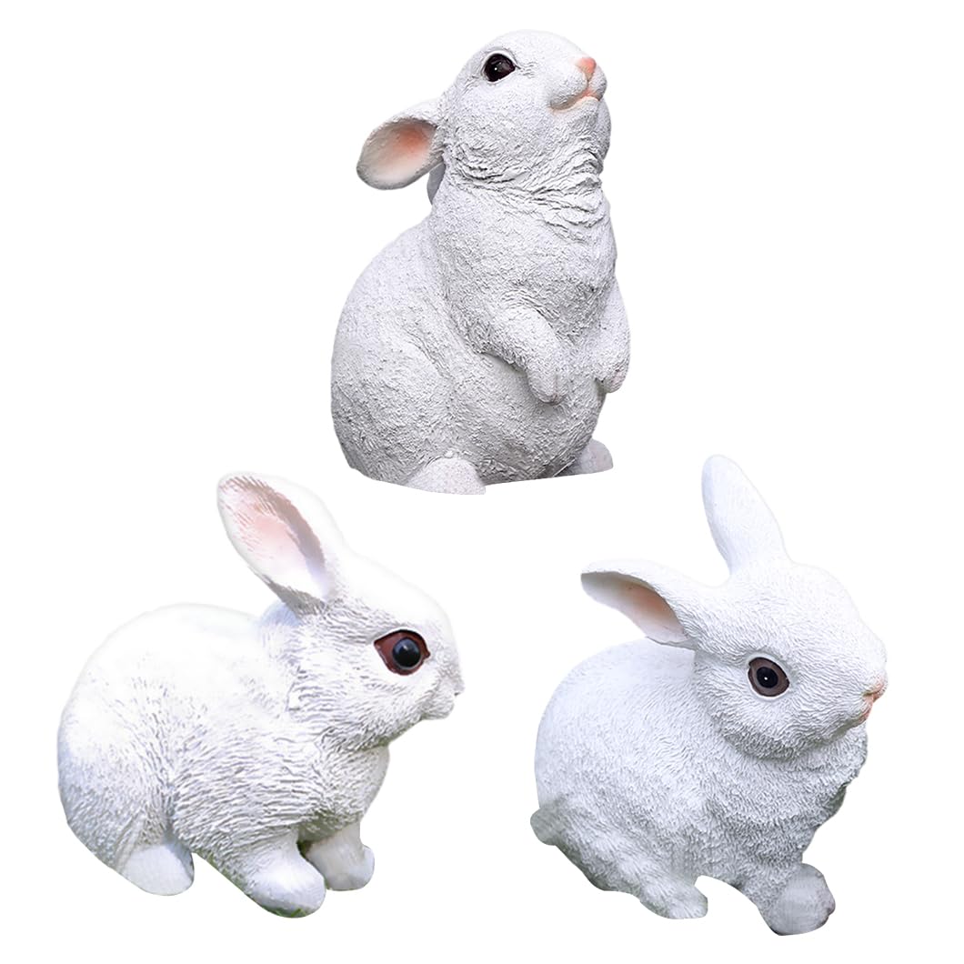 Rolin Roly 3PCS Miniature Garden Figurines Rabbit Mini Animals Landscape Decorations Resin Garden Statues Mini Accessory Ornaments for Easter Home Kitchen Cake Toppers (3PCS)