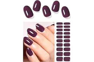 Wahrshei Semi Cured Gel Nail Strips, 20pcs Purple Plum Gel Nail Stickers Work with UV, Easy to Use and Remove