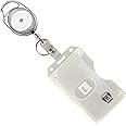 Hard Plastic Vertical - 2 Side Load Multiple Card Badge Holder with Retractable Badge Reel - Carabiner Belt Loop Clip, Keychain and ID Holder Strap by Specialist ID