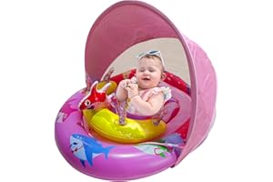RAYBITU Inflatable Baby Pool Float with UPF50+ Sun Protection Canopy, Adjustable Safety Seat & Interactive Toy Play Console - Includes Ocean Animal Toys for Infants & Toddlers 3-36 Months