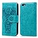iPhone 5 5S SE Case, iPhone 5 5S SE Wallet Case PU Leather Oil Wax Embossed Elephant Detachable Magnetic Wallet Flip TPU Inner Cover Credit Card Slots for iPhone 5 5s SE Blue