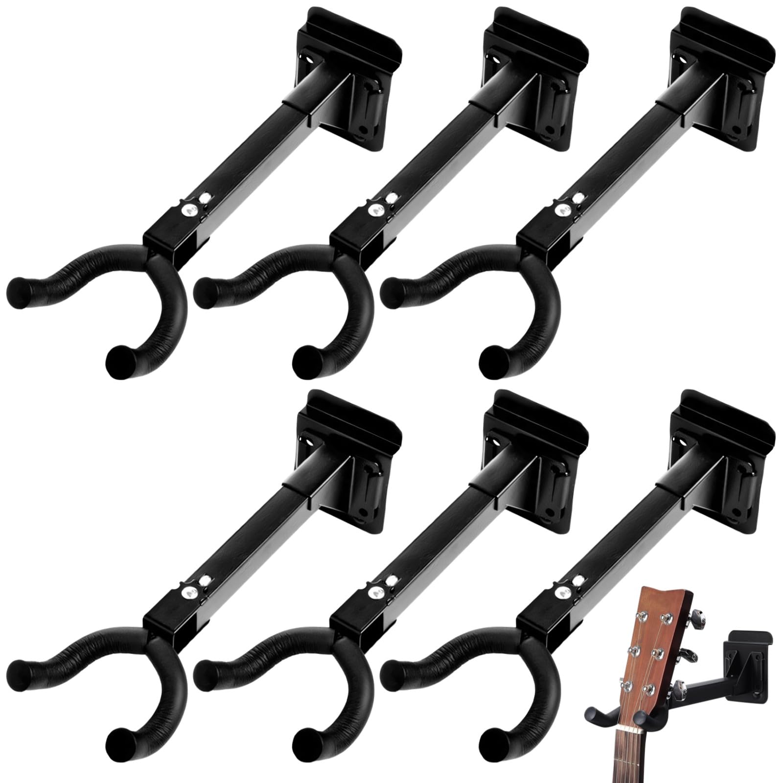 Photo 1 of Homaisson 6 Pcs Guitar Hangers, Heavy-Duty Rotatable Slatwall Hooks, Long-Lasting Metal Mount for Acoustic Electric Bass Ukuleles, Space-Saving Instrument Display Rack