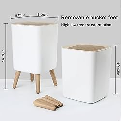 URALFA 1.8 Gallon White Plastic Trash Can with