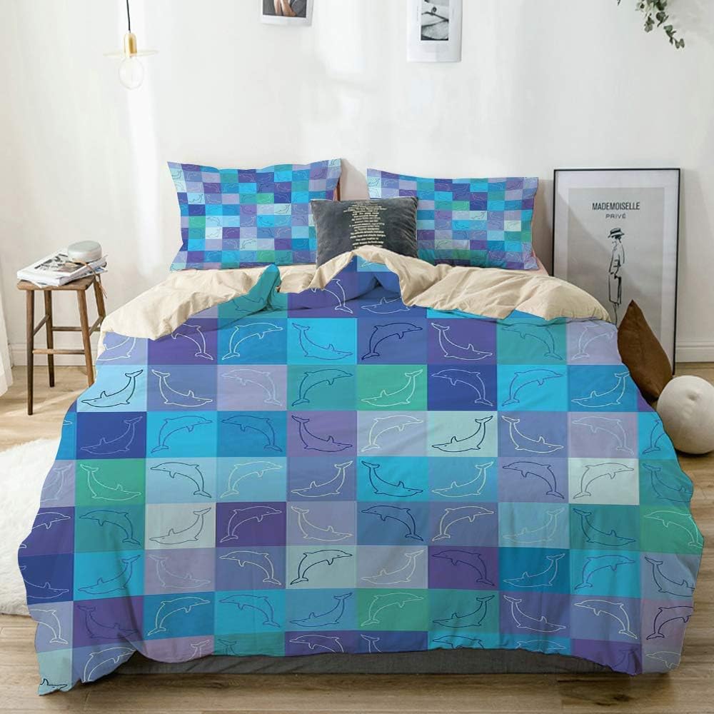 Zozun Juego de Funda nórdica Beige, Figuras juguetonas de Delfines en