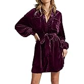 chouyatou Women's Elegant Long Sleeve Button Down Velvet Shirt Mini Dress with Belt